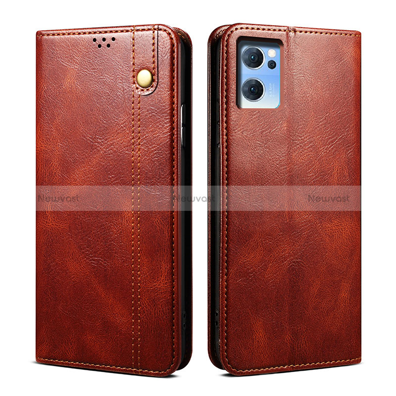 Leather Case Stands Flip Cover Holder B01S for Oppo Find X5 Lite 5G Brown