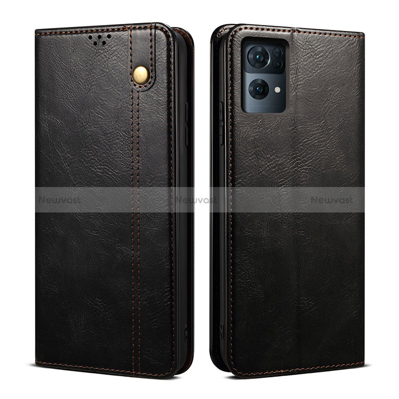 Leather Case Stands Flip Cover Holder B01S for Oppo Reno7 Pro 5G Black