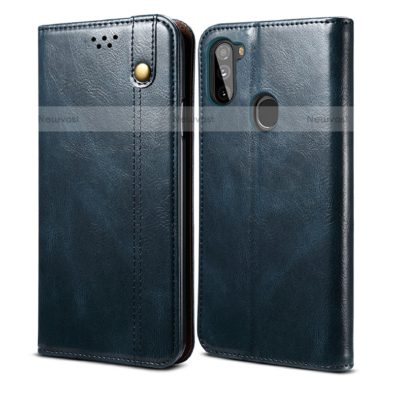 Leather Case Stands Flip Cover Holder B01S for Samsung Galaxy A11 Blue