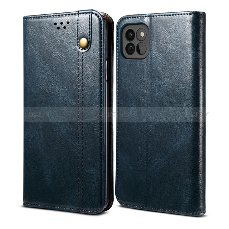 Leather Case Stands Flip Cover Holder B01S for Samsung Galaxy F42 5G Blue