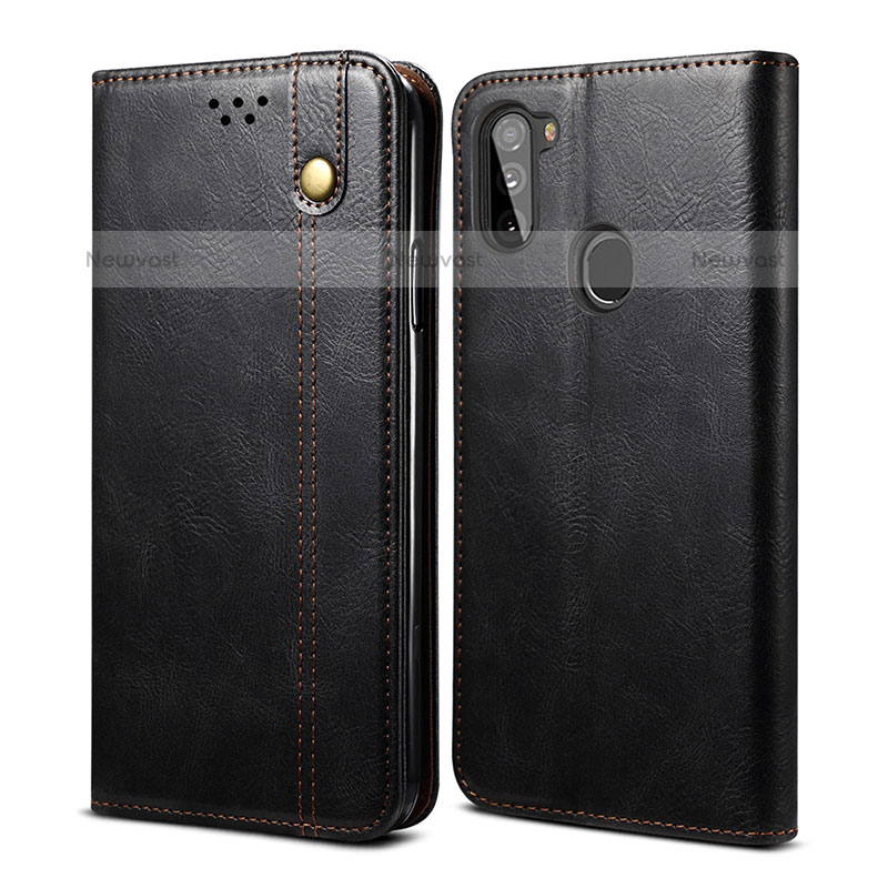 Leather Case Stands Flip Cover Holder B01S for Samsung Galaxy M11 Black