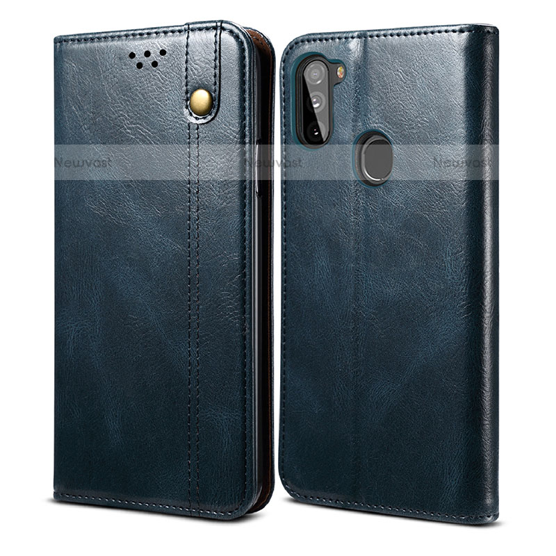 Leather Case Stands Flip Cover Holder B01S for Samsung Galaxy M11 Blue