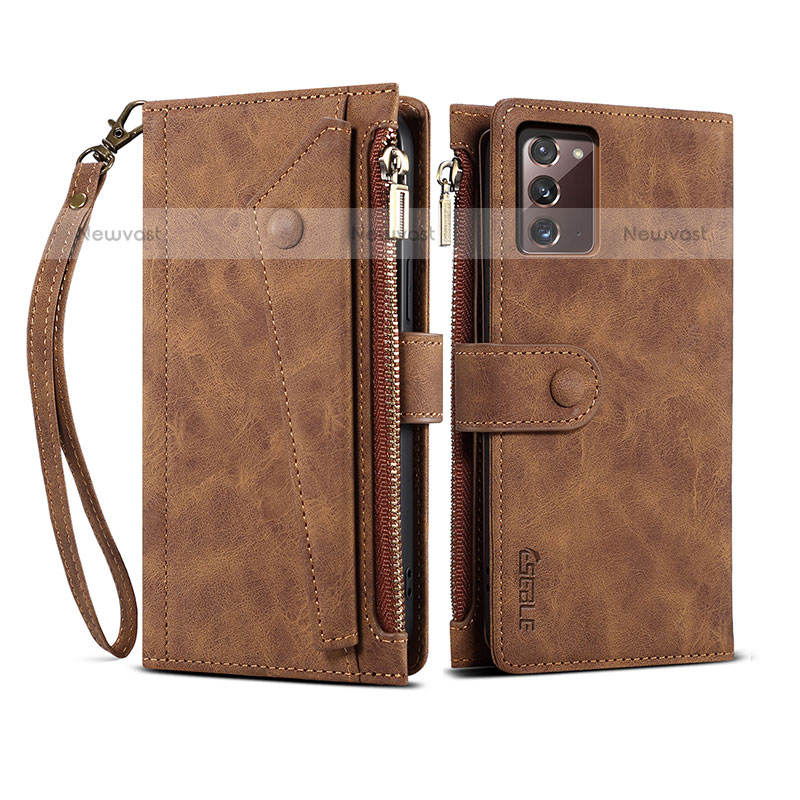 Leather Case Stands Flip Cover Holder B01S for Samsung Galaxy Note 20 5G Brown