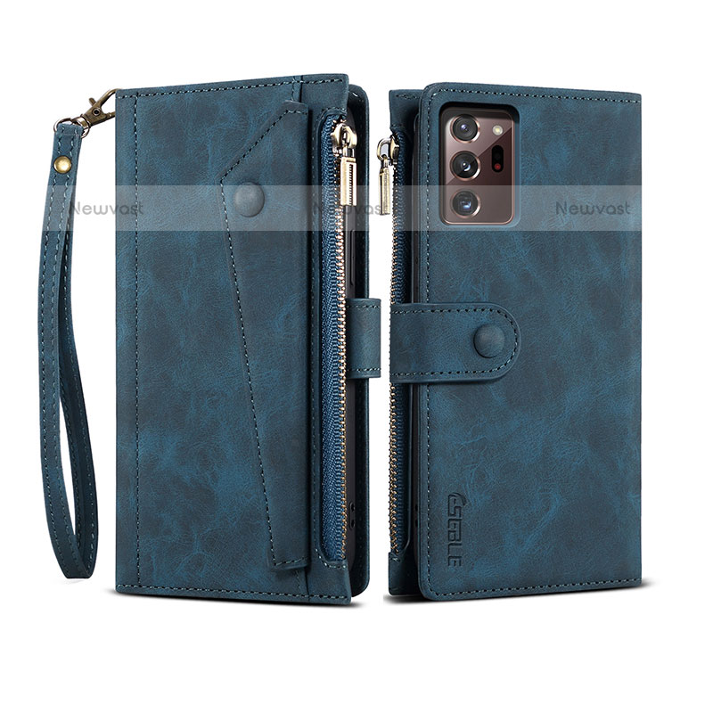 Leather Case Stands Flip Cover Holder B01S for Samsung Galaxy Note 20 Ultra 5G Blue