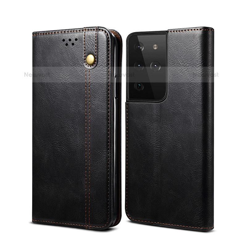 Leather Case Stands Flip Cover Holder B01S for Samsung Galaxy S21 Ultra 5G Black