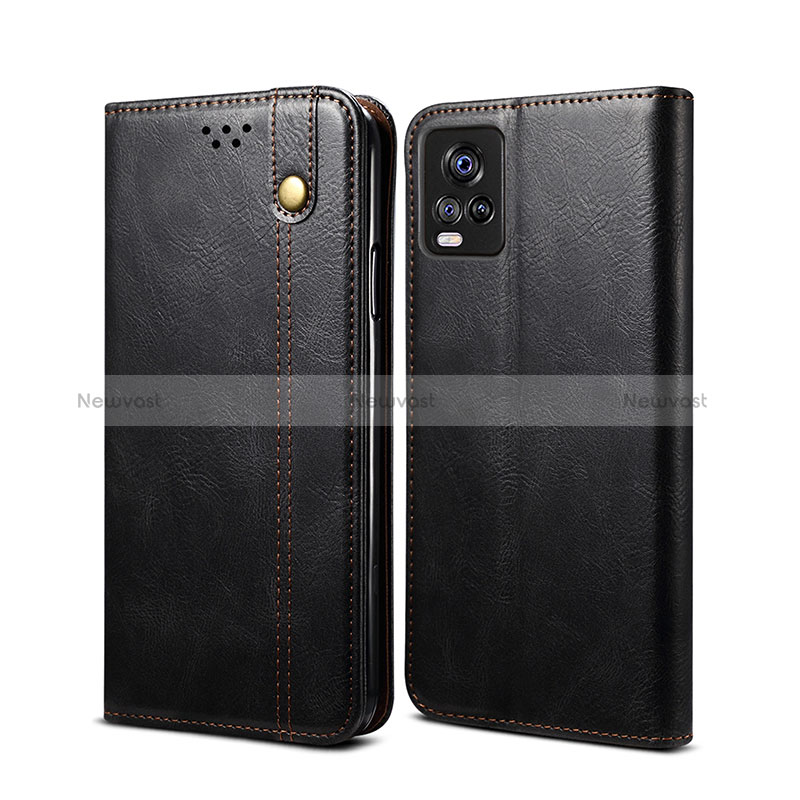 Leather Case Stands Flip Cover Holder B01S for Vivo V20 (2021) Black