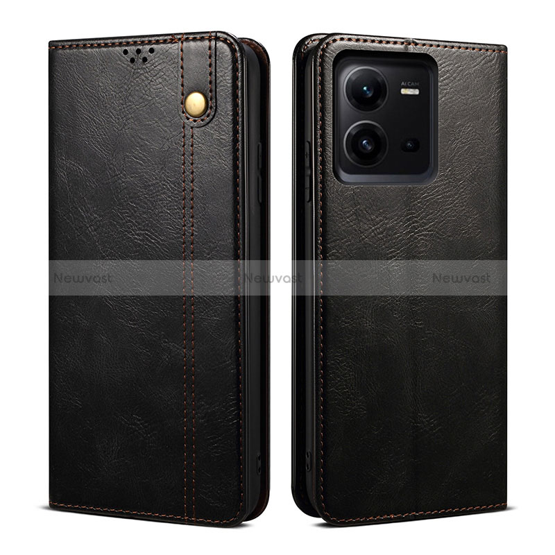 Leather Case Stands Flip Cover Holder B01S for Vivo V25 5G Black