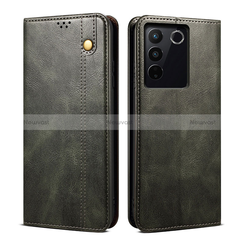 Leather Case Stands Flip Cover Holder B01S for Vivo V27 Pro 5G Green