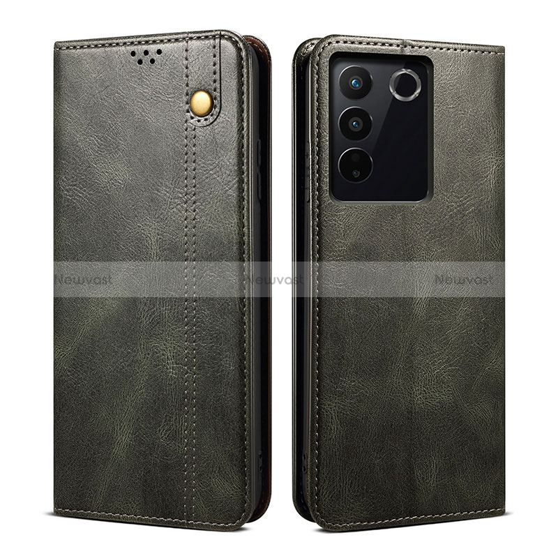 Leather Case Stands Flip Cover Holder B01S for Vivo V27e 5G Green