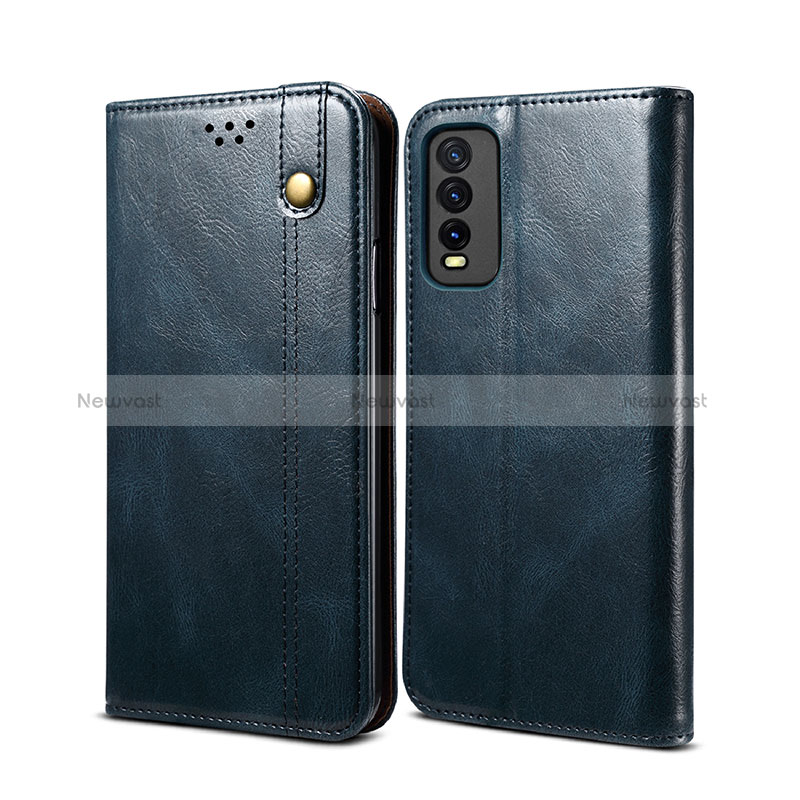 Leather Case Stands Flip Cover Holder B01S for Vivo Y20a Blue