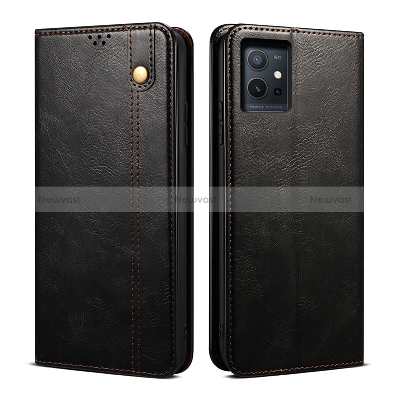 Leather Case Stands Flip Cover Holder B01S for Vivo Y55s 5G Black