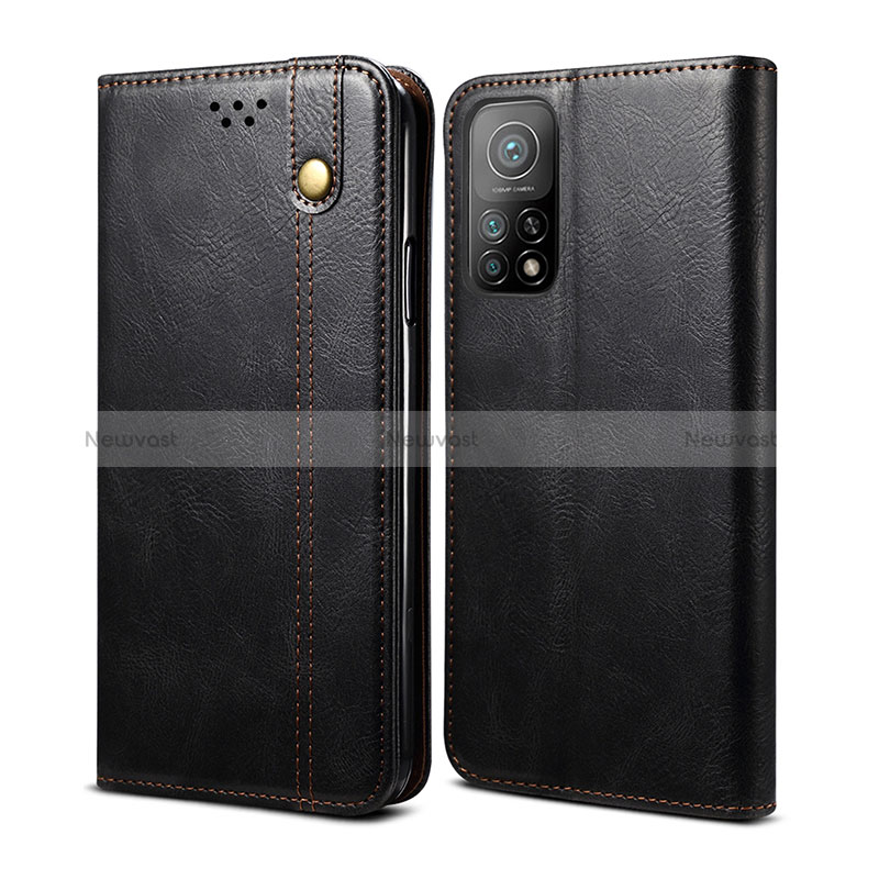 Leather Case Stands Flip Cover Holder B01S for Xiaomi Mi 10T 5G Black