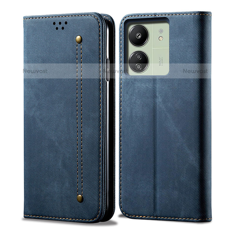 Leather Case Stands Flip Cover Holder B01S for Xiaomi Poco C65 Blue