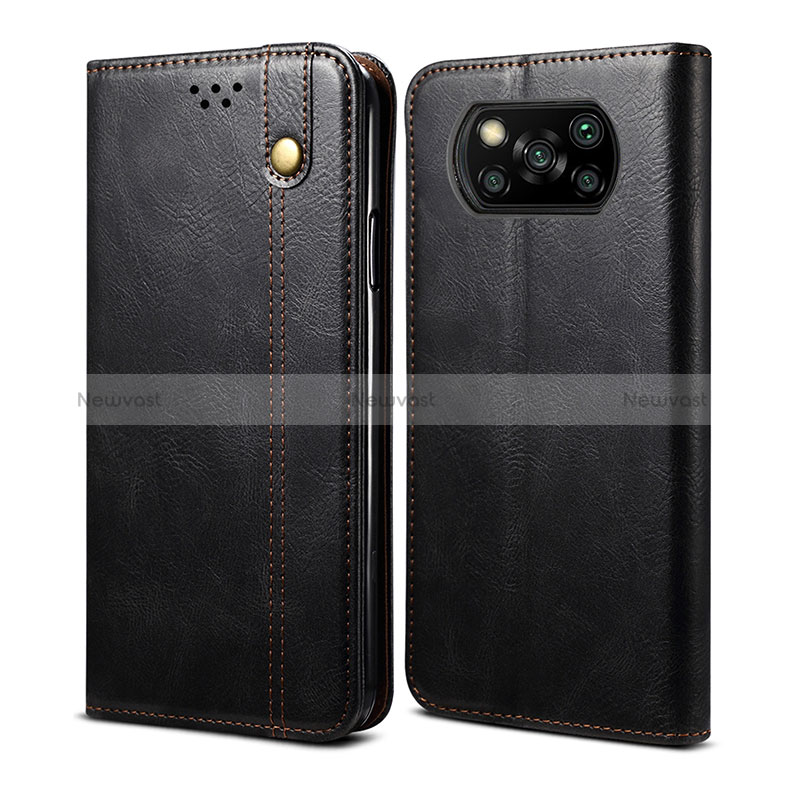 Leather Case Stands Flip Cover Holder B01S for Xiaomi Poco X3 Pro Black