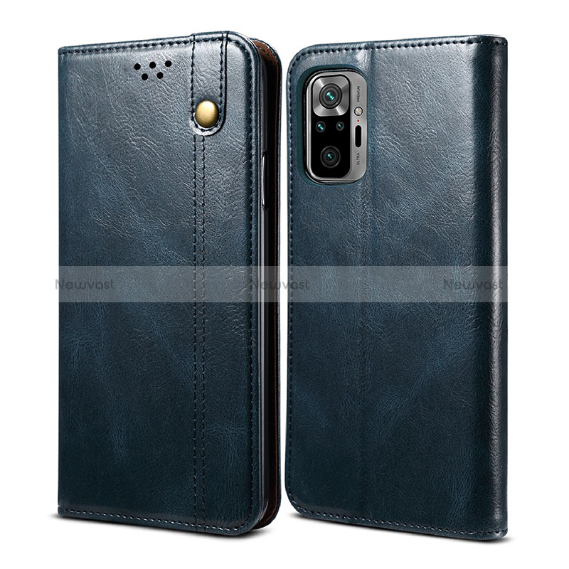 Leather Case Stands Flip Cover Holder B01S for Xiaomi Redmi Note 10 4G Blue