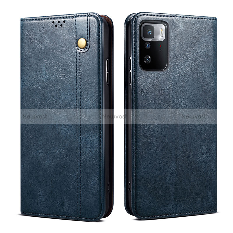 Leather Case Stands Flip Cover Holder B01S for Xiaomi Redmi Note 10 Pro 5G Blue