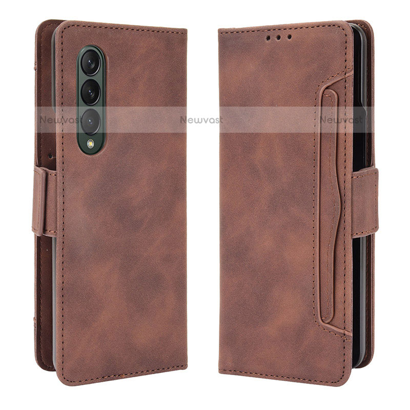 Leather Case Stands Flip Cover Holder B01Y for Samsung Galaxy Z Fold3 5G Brown