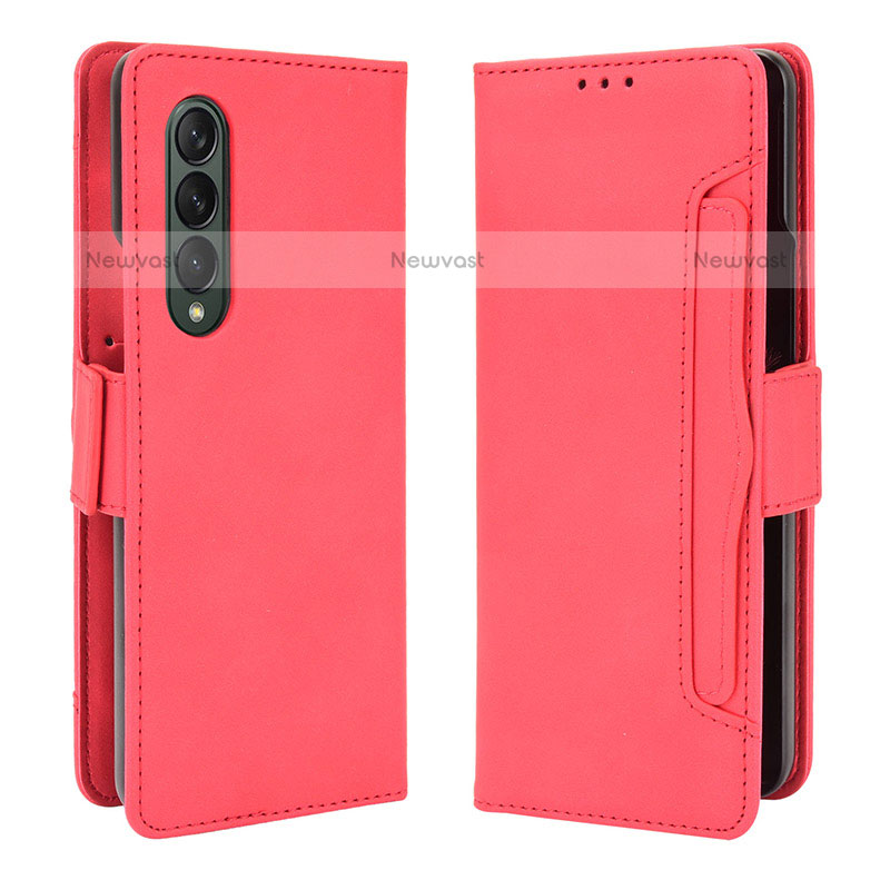 Leather Case Stands Flip Cover Holder B01Y for Samsung Galaxy Z Fold3 5G Red