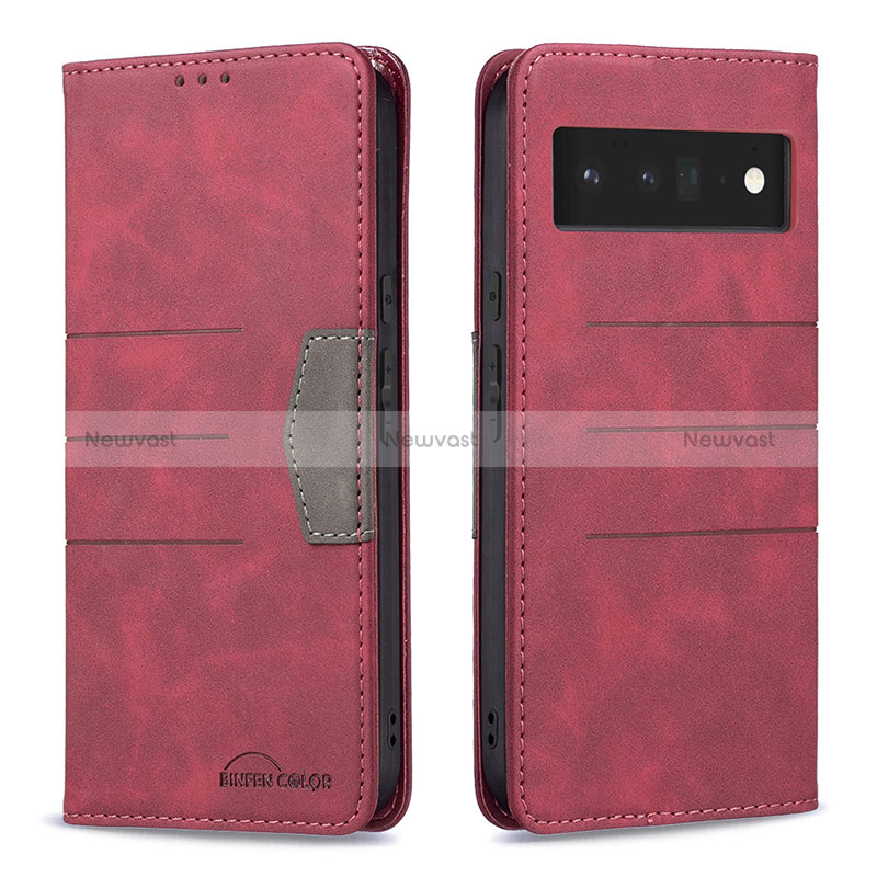 Leather Case Stands Flip Cover Holder B02F for Google Pixel 6 Pro 5G Red