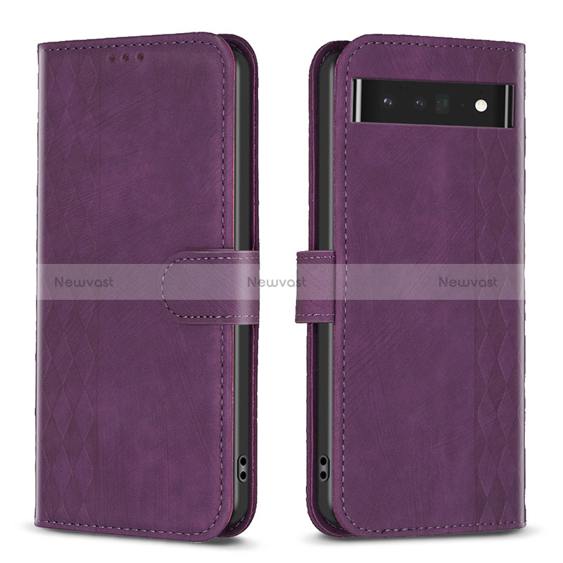 Leather Case Stands Flip Cover Holder B02F for Google Pixel 7 Pro 5G Purple