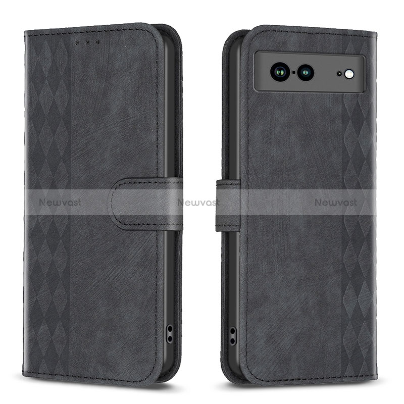 Leather Case Stands Flip Cover Holder B02F for Google Pixel 7a 5G Black