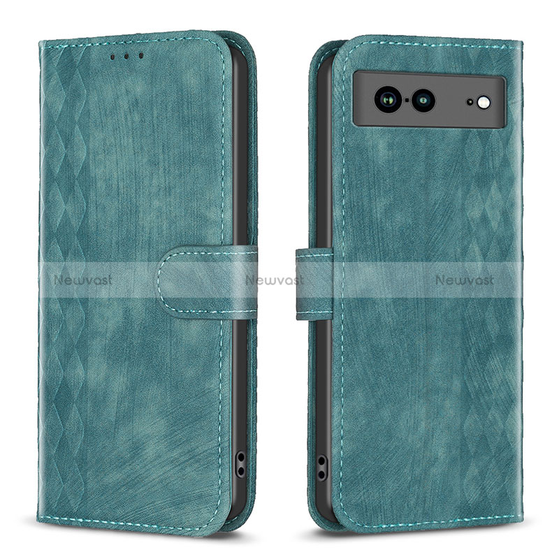 Leather Case Stands Flip Cover Holder B02F for Google Pixel 7a 5G Green