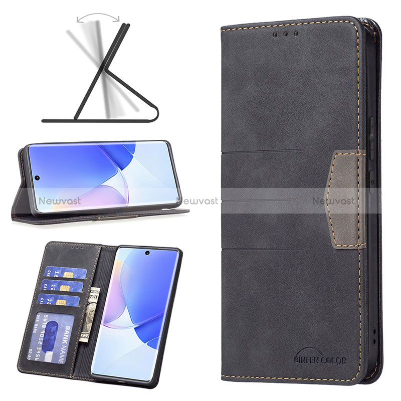 Leather Case Stands Flip Cover Holder B02F for Huawei Honor 50 5G