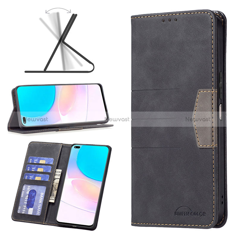 Leather Case Stands Flip Cover Holder B02F for Huawei Honor 50 Lite