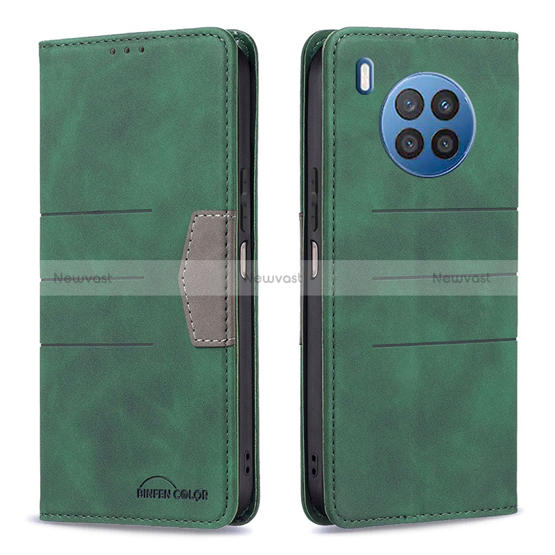 Leather Case Stands Flip Cover Holder B02F for Huawei Honor 50 Lite Green