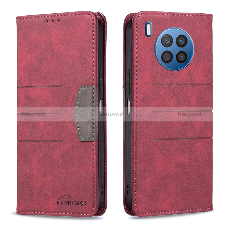 Leather Case Stands Flip Cover Holder B02F for Huawei Nova 8i Red