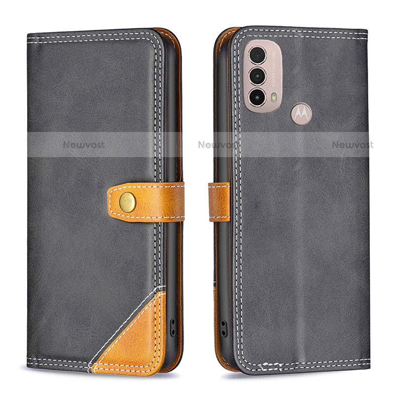 Leather Case Stands Flip Cover Holder B02F for Motorola Moto E30 Black