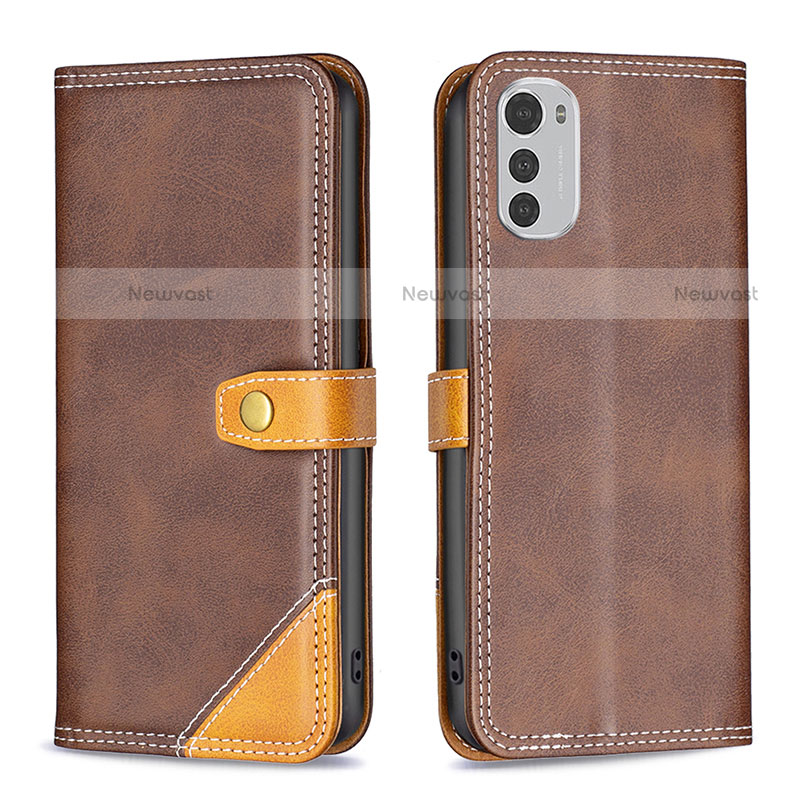 Leather Case Stands Flip Cover Holder B02F for Motorola Moto E32s Brown