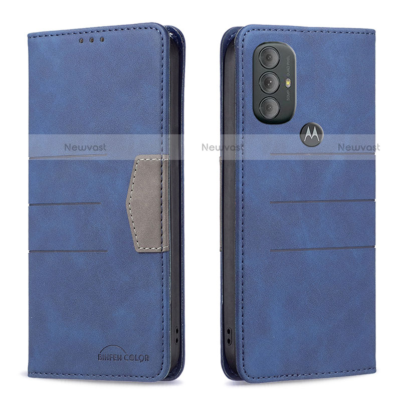 Leather Case Stands Flip Cover Holder B02F for Motorola Moto G Play (2023) Blue