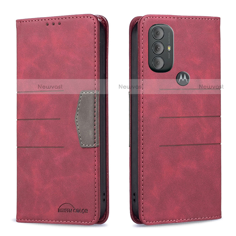 Leather Case Stands Flip Cover Holder B02F for Motorola Moto G Play (2023) Red