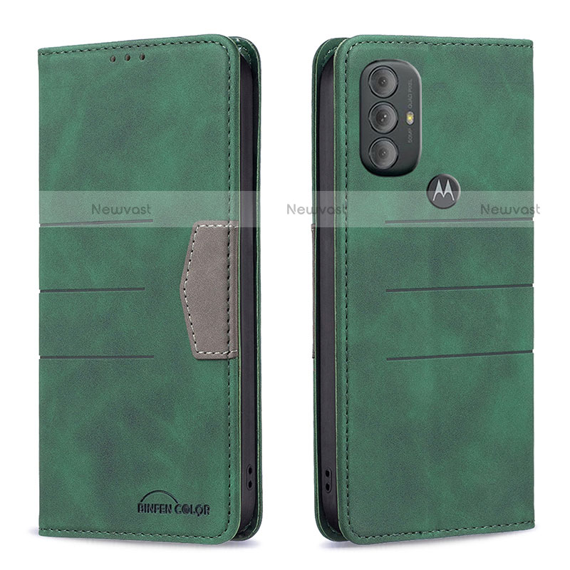 Leather Case Stands Flip Cover Holder B02F for Motorola Moto G Play Gen 2 Green