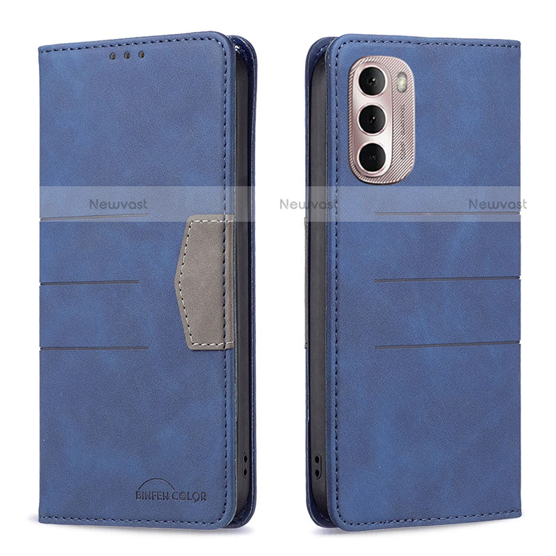 Leather Case Stands Flip Cover Holder B02F for Motorola Moto G Stylus (2022) 4G Blue