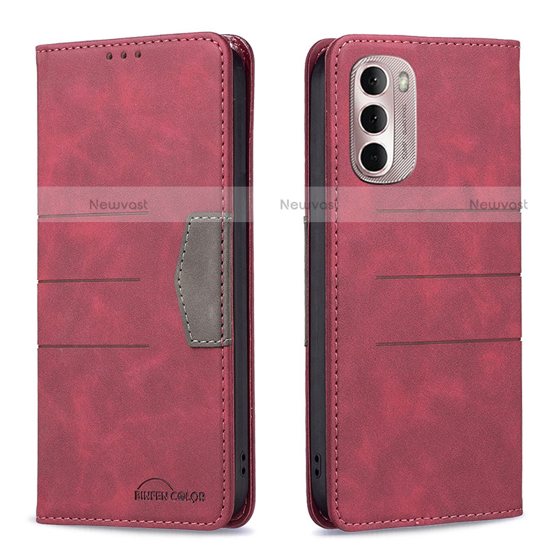 Leather Case Stands Flip Cover Holder B02F for Motorola Moto G Stylus (2022) 4G Red