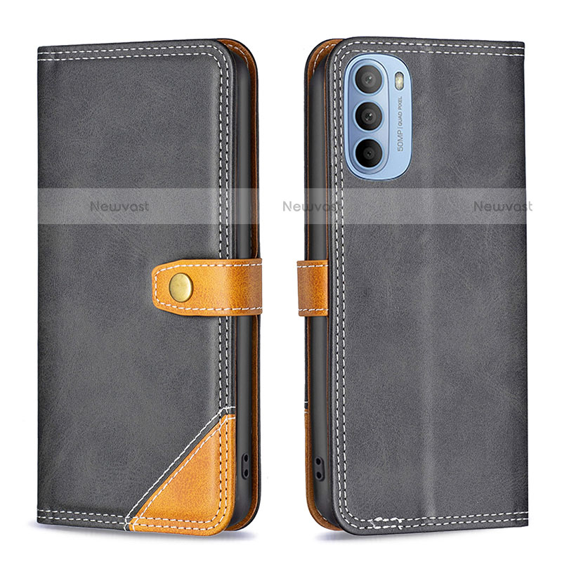 Leather Case Stands Flip Cover Holder B02F for Motorola Moto G31 Black