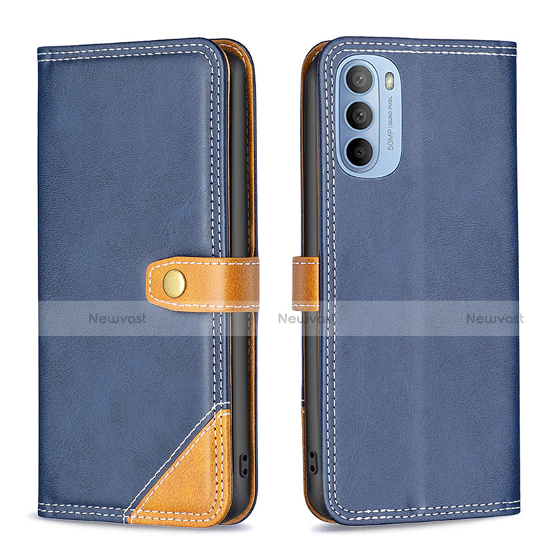 Leather Case Stands Flip Cover Holder B02F for Motorola Moto G41 Blue