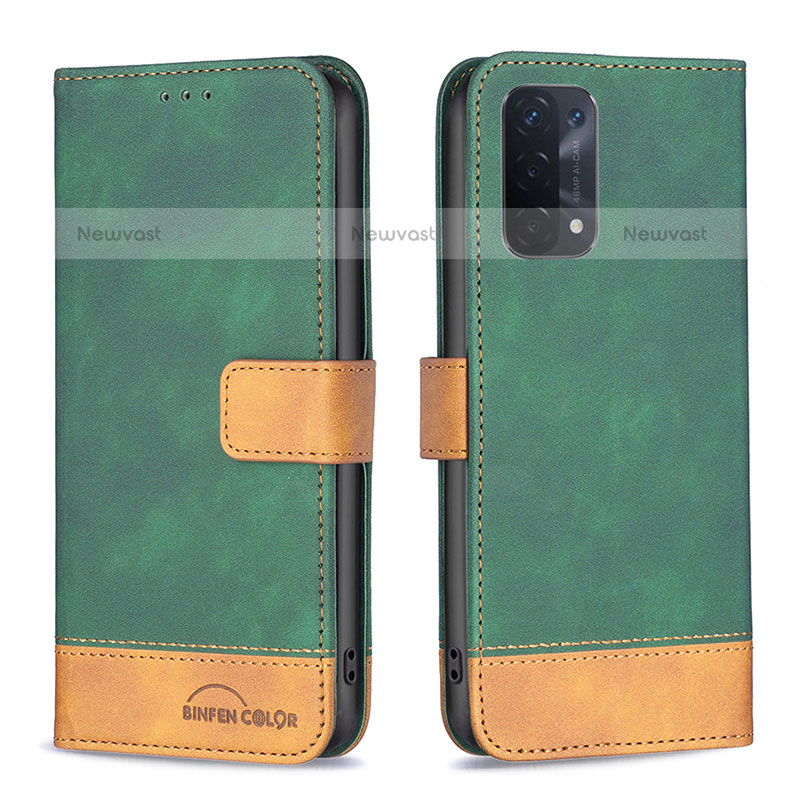 Leather Case Stands Flip Cover Holder B02F for Oppo A93 5G Green