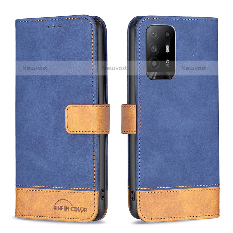 Leather Case Stands Flip Cover Holder B02F for Oppo A94 5G Blue