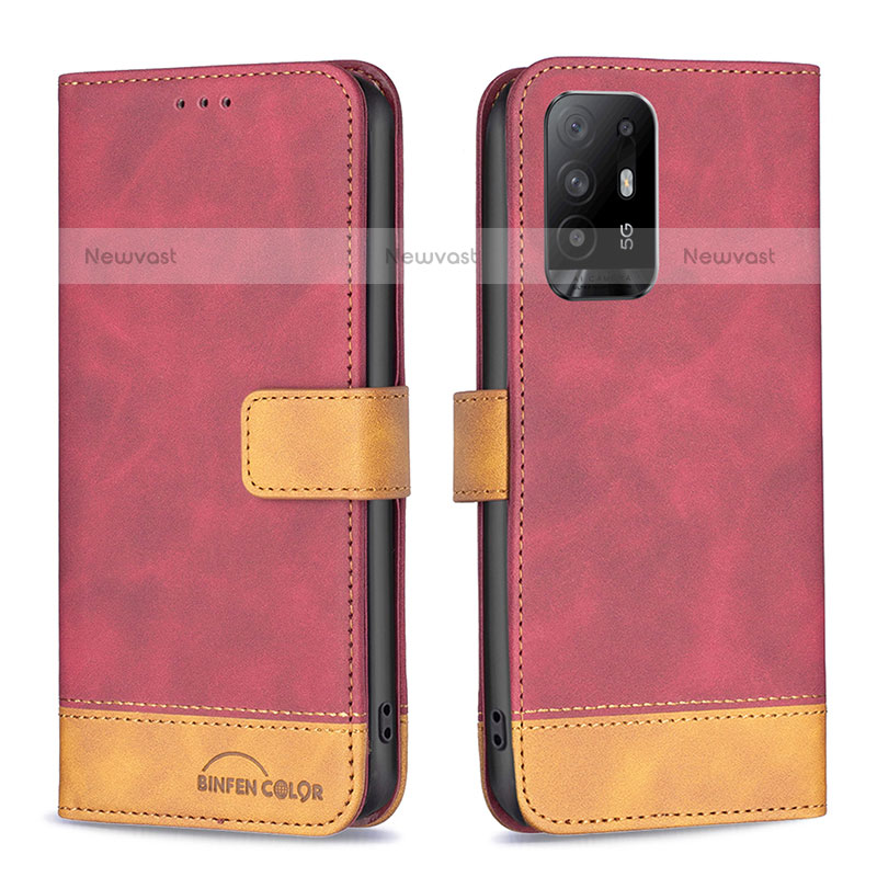 Leather Case Stands Flip Cover Holder B02F for Oppo A94 5G Red