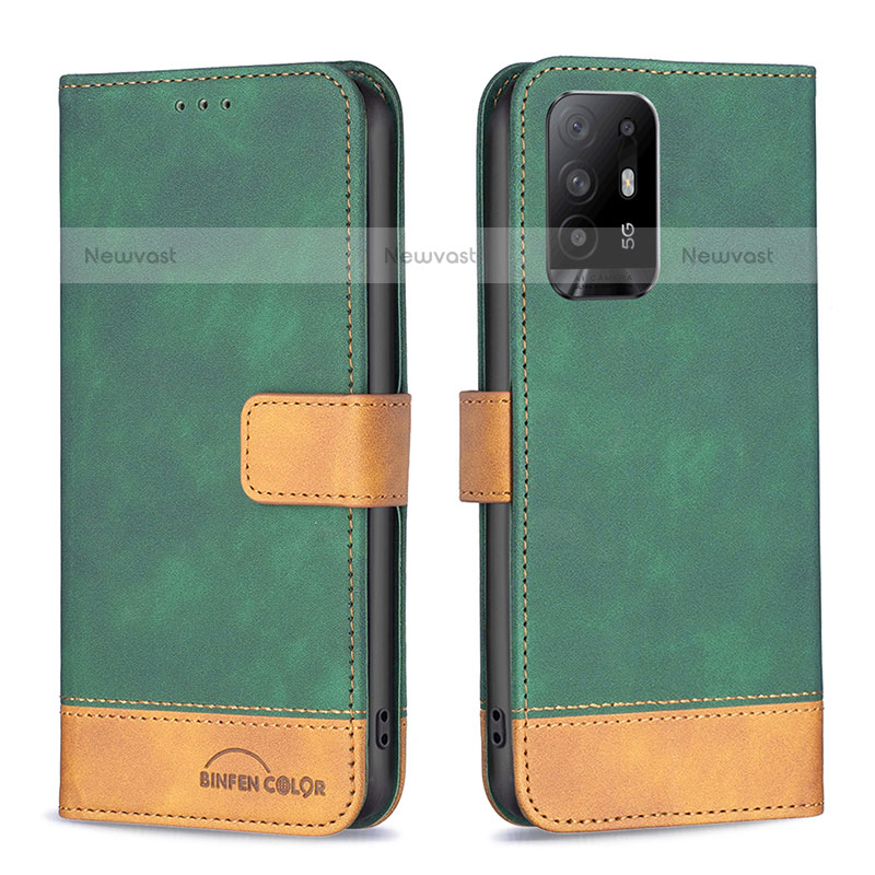 Leather Case Stands Flip Cover Holder B02F for Oppo A95 5G Green