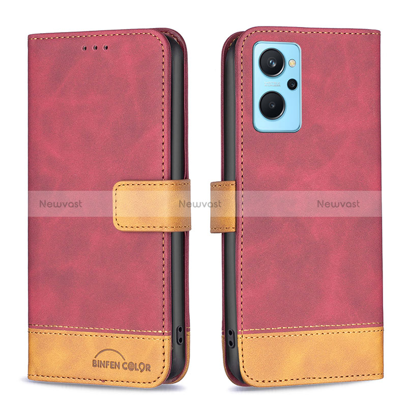 Leather Case Stands Flip Cover Holder B02F for Oppo A96 4G Red