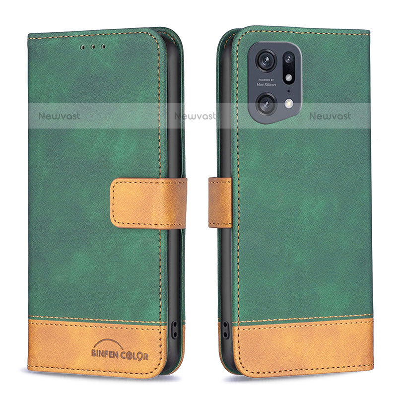 Leather Case Stands Flip Cover Holder B02F for Oppo Find X5 Pro 5G Green