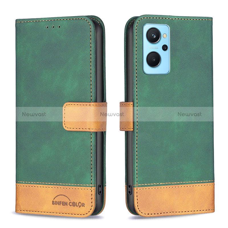 Leather Case Stands Flip Cover Holder B02F for Oppo K10 4G Green