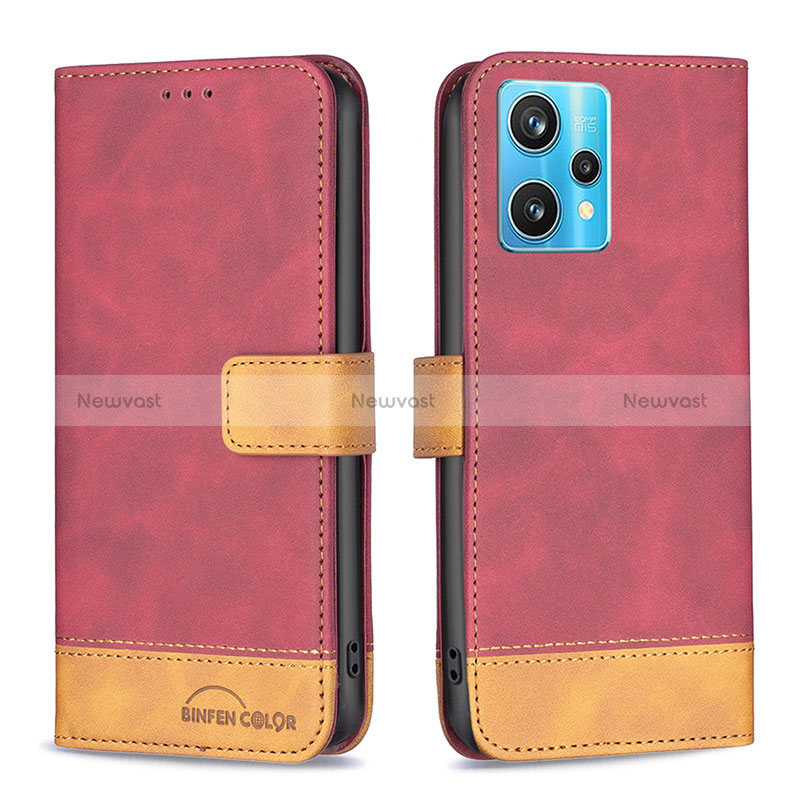 Leather Case Stands Flip Cover Holder B02F for Realme 9 4G Red