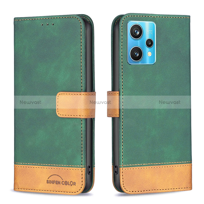 Leather Case Stands Flip Cover Holder B02F for Realme 9 Pro+ Plus 5G Green