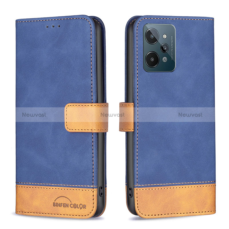 Leather Case Stands Flip Cover Holder B02F for Realme C31 Blue