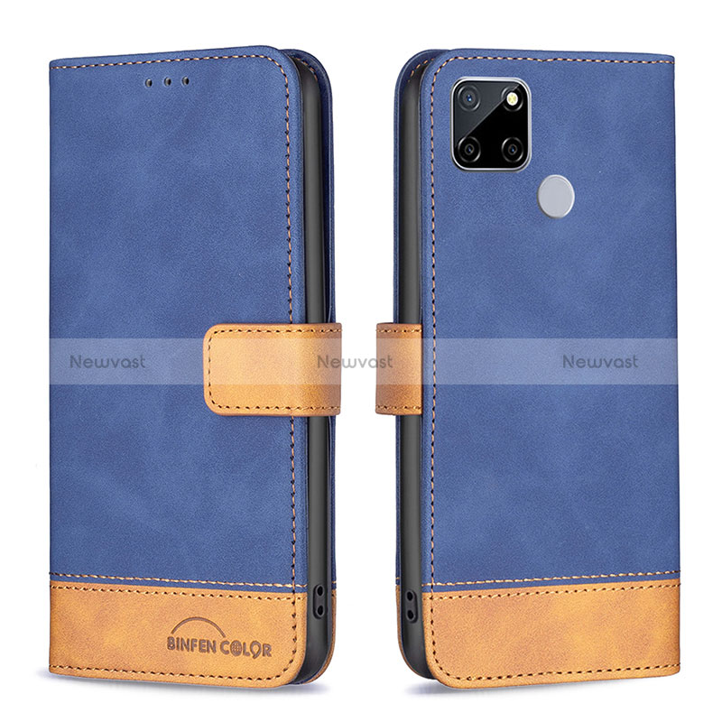 Leather Case Stands Flip Cover Holder B02F for Realme Narzo 20 Blue